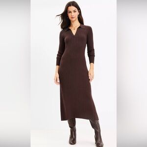 NWT Loft Ribbed Midi Polo Sweater Dress Size L